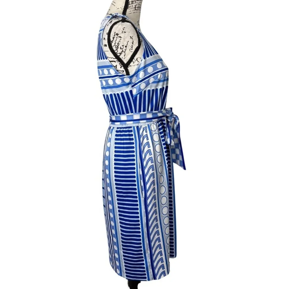 Gretchen Scott Womens Size S Dress Blue & White Print Sleeveless Dress Belted - Picture 2 of 8